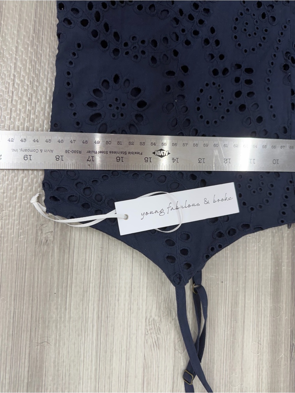 Young Fabulous & Broke Eyelet Cotton Maxi Dress Navy Bubble Hem Size L - Picture 4 of 9